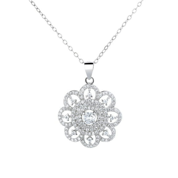 Amy and Annette Vintage Flower Diamond Sterling Silver Necklace