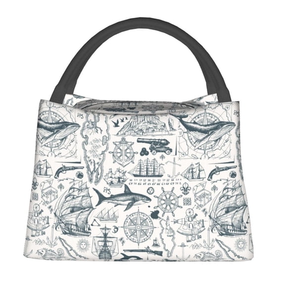 Fotbe Vintage Sailboats Bolsa Térmica Portátil con Estampado, Bolsa de Entrega de Alimentos Aislada, Bolsa Reutilizable de Gran Capacidad para Comidas y Supermercado