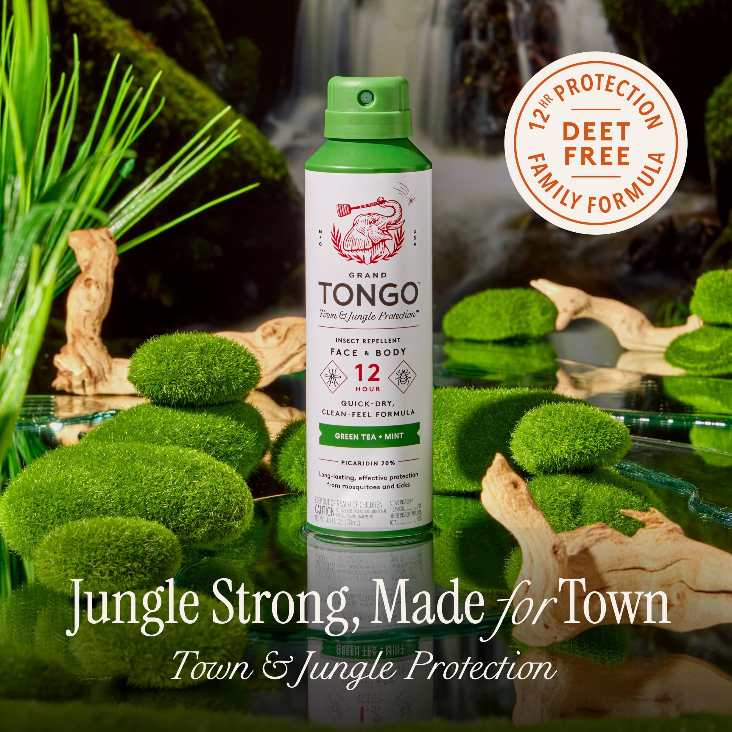 Grand Tongo Insect Repellent Green Tea + Mint Bug Continuous Spray 12 Hour Picaridin DEET Alternative Mosquito and Tick Spray