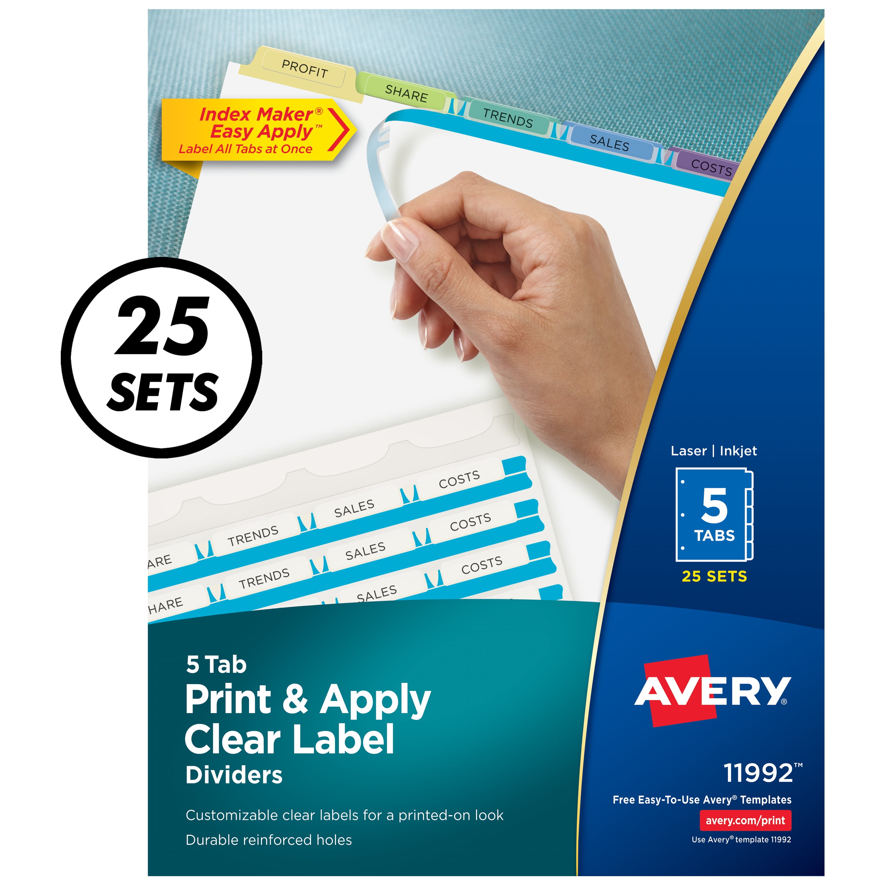 Avery 5 Tab Dividers for 3 Ring Binder, Easy Print & Apply Clear Label