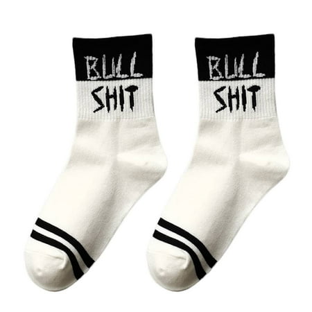 

Funny English Letter Print Breathable Casual Sports Women Crew Socks Two Stripes Elastic Cuff