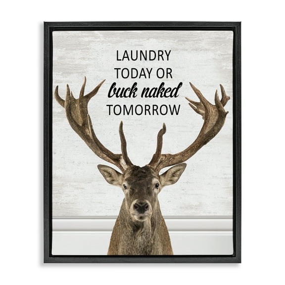 Stupell Industries Laundry or Buck Naked Tomorrow Quotes and Sayings Painting Black Floater Framed Canvas Art Print Wall Art, 17 x 21