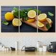 thumbnail image 2 of wall26 - 3 Piece Canvas Wall Art - Lemon and Mint Leaves Served on Wooden Kitchen Board on Black Rustic Table - Modern Home Art Stretched and Framed Ready to Hang - 24"x36"x3 Panels, 2 of 5