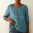 thumbnail image 5 of Linen Tops for Women Embroidered 3/4 Sleeve Bohemian Peasant Shirts V Neck Boho Spring 2026 Gauze Cotton Blouse Tunic, 5 of 6