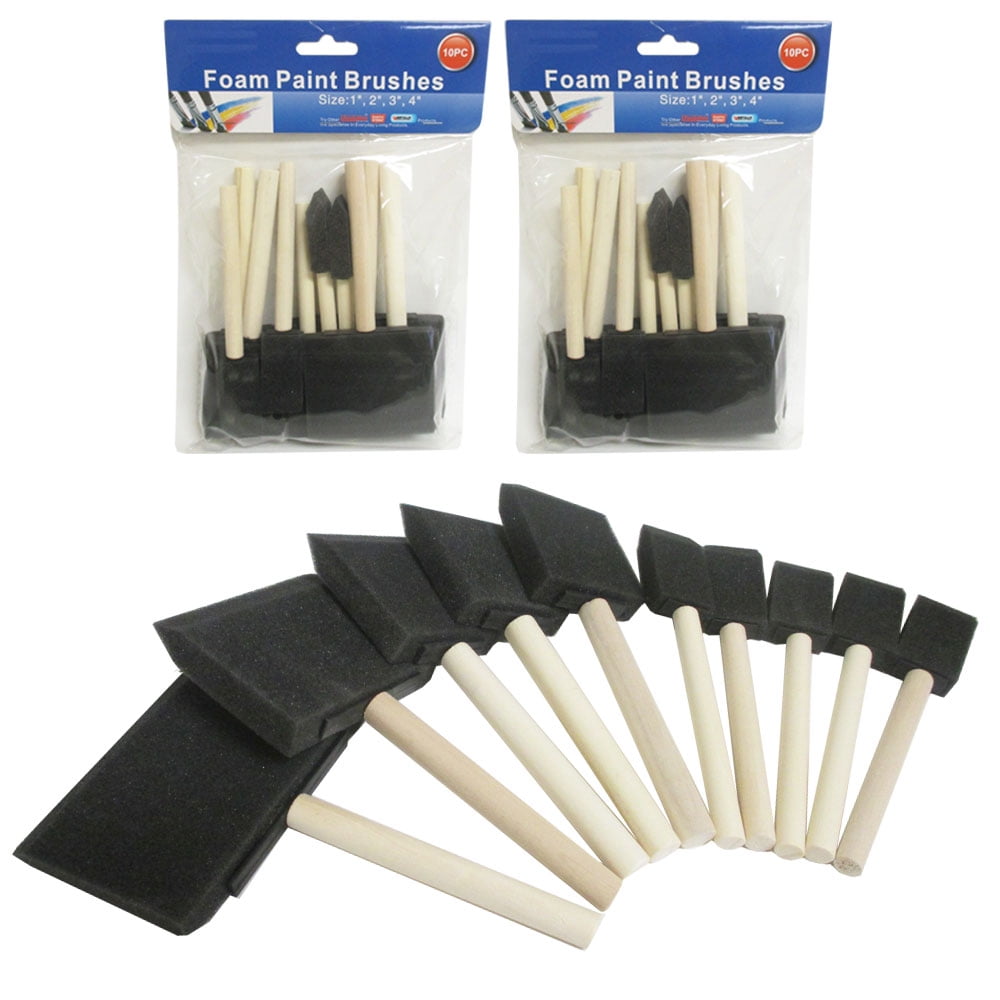 Lot of 20 New Foam Paint Brushes 4" 3" 2" 1" Brush Tool Wood Handle