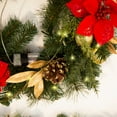 thumbnail image 3 of Barton Pre-Lit Teardrop Evergreen Christmas Wreath 24in with Pine Cones & Poinsettia Flowers, 3 of 5