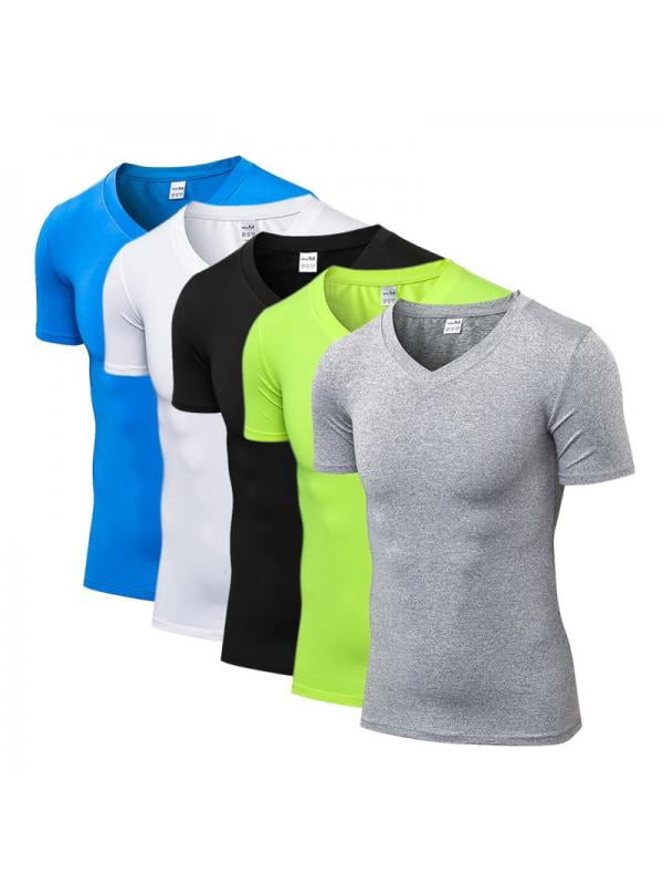 Topumt Men Compression VNeck Sport Tshirt Shor Short Sleeve Tee