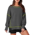 thumbnail image 2 of Sudadera Informal de Cuello Redondo para Mujer, de Larga, Holgada, , con Costuras en Contraste, para Otoño. Gris Oscuro L, 2 of 8