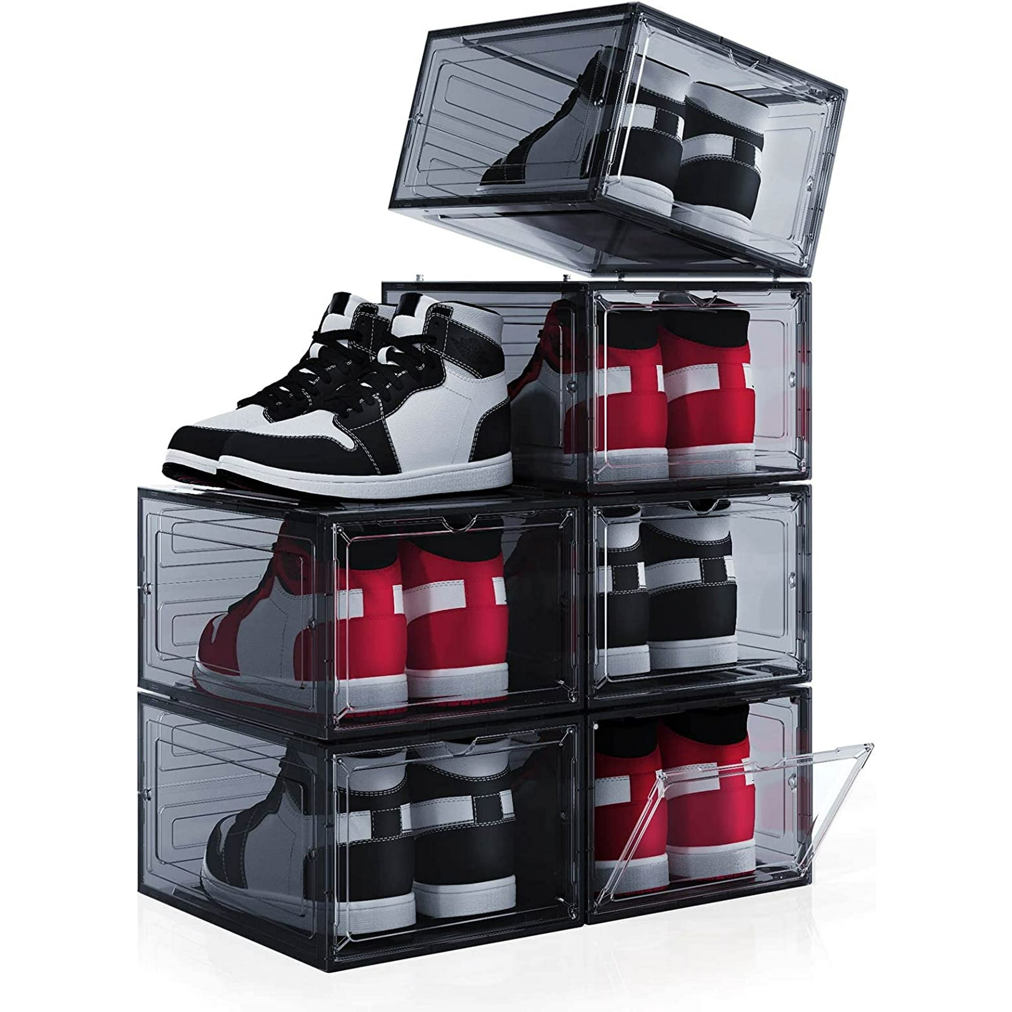 Hrrsaki 15 Pack Foldable Shoe Storage Boxes, Black Plastic Stackable