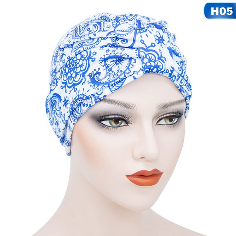 Muslims Womens Hat Stretch Floral Print Inner Caps Turban Head Wrap Arab Scarf 