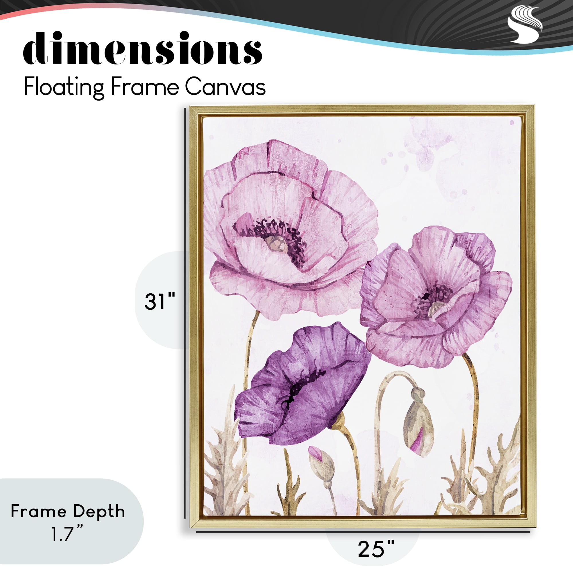 Stupell Industries Bright Purple Poppies Gold Framed Floater Canvas Wall Art, design by Kim Allen