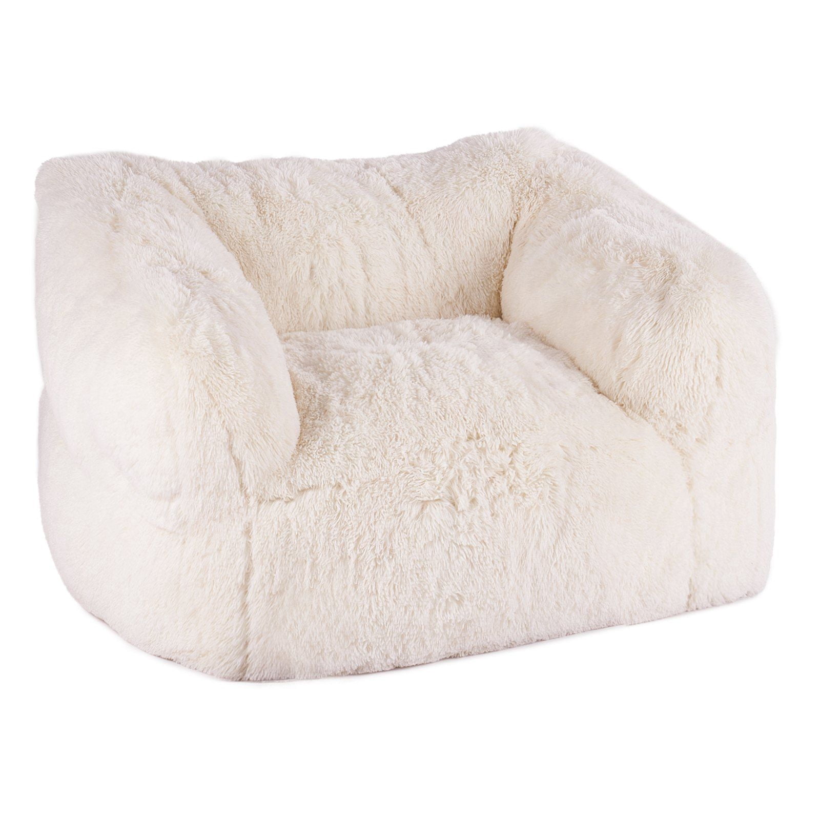Fluffy Plush Bean Bag Chair with Armrests, High-Density Foam Support, Removable Zippered Cover, Ideal Relaxation Chair for Bedroom, Beige