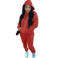thumbnail image 3 of Capreze Jogging Sweatsuits For Womens Fleece Sherpa Lined Two Piece Casual Lounge Set Long Sleeve Tracksuits With Pockets Red 3XL, 3 of 4