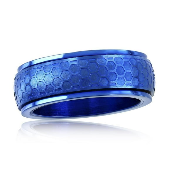 Beaux Bijoux Men's Blue Plated Honey Comb Design Ring in Stainless Steel | Men's Trendy Ring | Fine Spinner Rings for Men-10