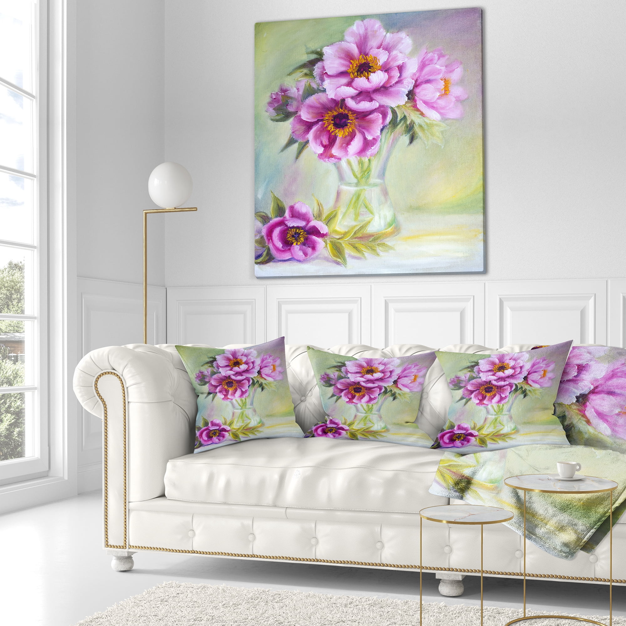 Designart Purple Peonies in Vase - Floral Throw Pillow - 18x18