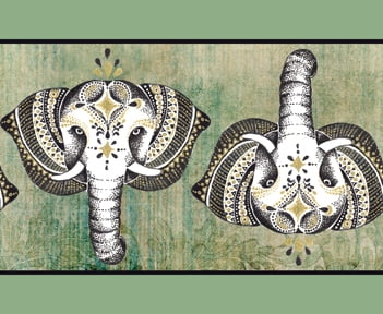 IBA Indianbeautifulart Green Tribal Elephant Face Animal Printed Ribbon&nbsp;Trim&nbsp;9 Yards Velvet Fabric Laces For Crafts Sewing Accessories 4 Inches