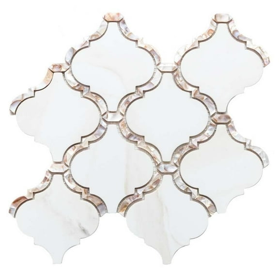The Tile Life Tahitian Pearl Lantern 14" x 14.5" Calacatta Gold Glass Mosaic Tile, 1 Sheet