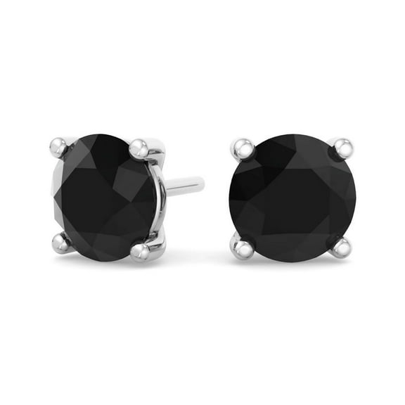 14k White Gold Plated 3 Carat Round Created Black Sapphire Stud Earrings