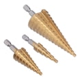 thumbnail image 2 of Juego de 3 brocas escalonadas con vástago hexagonal de acero de alta velocidad, más suaves, resistentes y duraderas, con revestimiento de titanio, 2 of 12