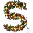 thumbnail image 2 of BOPORO 6Ft Christmas Holly Red Berry Garland with 6.56Ft Lights, Lighted Christmas Winter Prelit Garland Decorations for Home Fireplace Gate Stairs Mantle Table Indoor Outdoor Christmas Tree Decor, 2 of 6