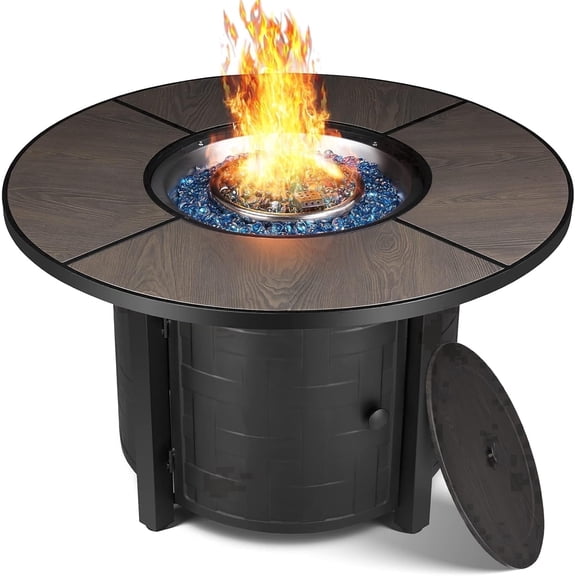 TLGREEN 42" Propane Fire Pit Table with Lid, 50,000 BTU Auto-Ignition Circular Gas Fire Pit for Outdoor, Patio