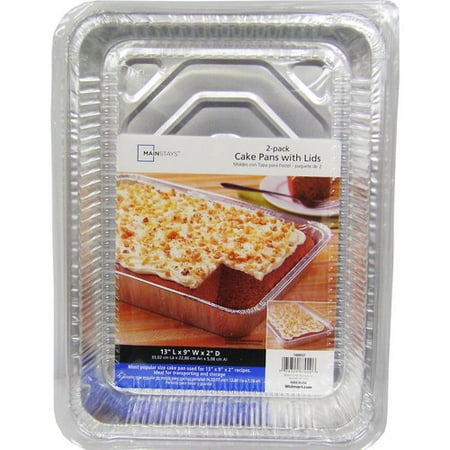 Mainstays Aluminum Cake Pans with Lids, 2 Count, 12.75 x 9 x 1.85 Inches
