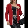 thumbnail image 1 of Suéter de Larga con Bloques de Color para Mujer, Abrigo Informal de Otoño con Botones y Bolsillo Rojo L, 1 of 8