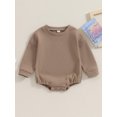 thumbnail image 2 of ZAXARRA Baby Girls Boys Autumn Spring  Romper Long Sleeve Crewneck Solid Color Casual Waffle Romper, 2 of 9