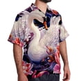 thumbnail image 2 of Swan Men's Short Sleeve Poplin Shirt, Button Down Casual Summer Beach Printed Unisex Shirt, 2 of 6