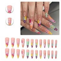 RAGUPEL 24Pcs Glue on Nails for Women,Colorful Flower Pattern Stiletto Press on Nails,Bright Surface Press on Nail,Best Press on Nails for Dates and Gatherings,Style2