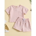 thumbnail image 2 of Bagilaanoe 2pcs Toddler Baby Boy Girl Short Pants Set Short Sleeve T Shirt Tops + Shorts 6M 12M 18M 24M 3T Kids Casual Summer Outfits, 2 of 9