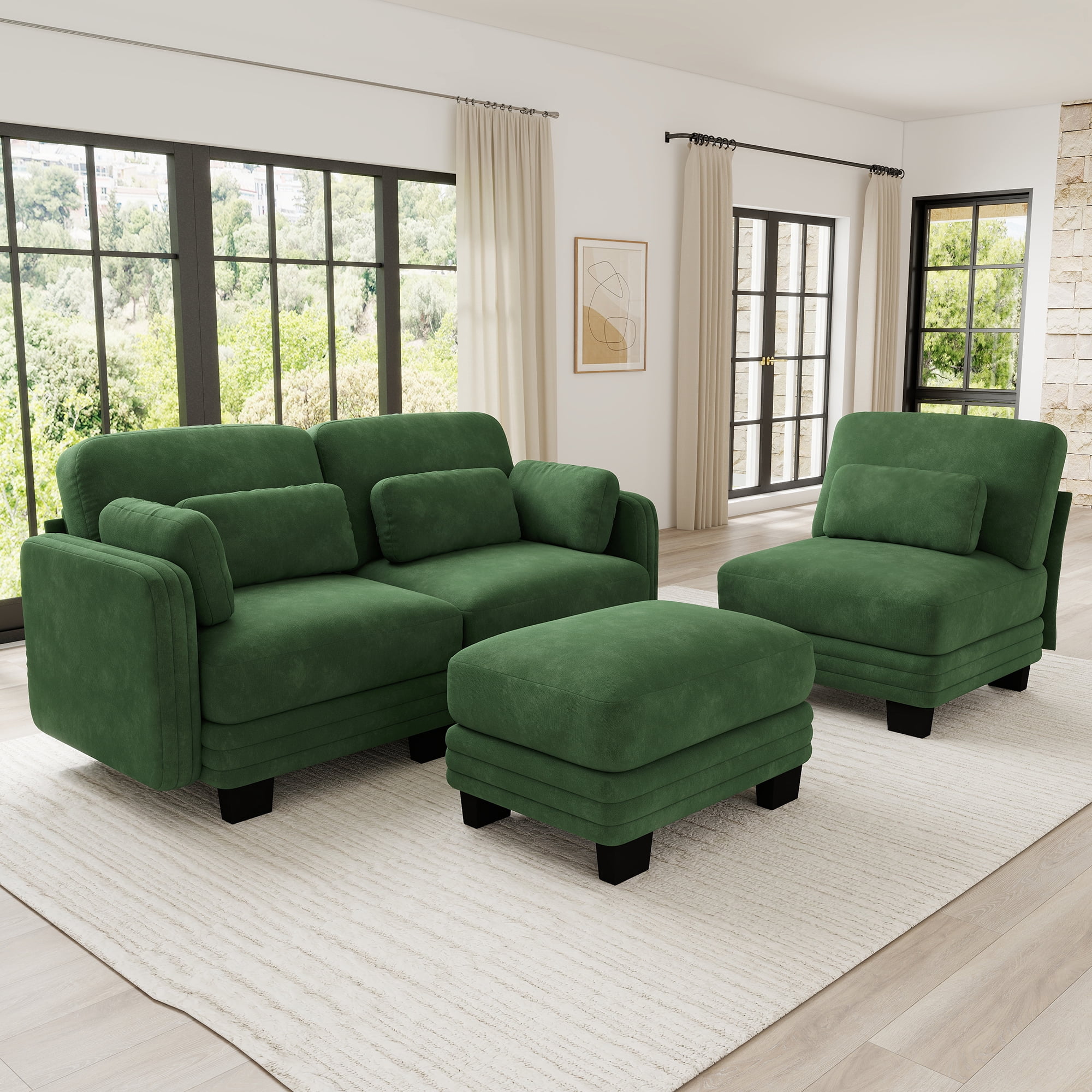 100" L Shape Modern Modular Sectional 3 Seater Sofa Couch with Movable Ottoman and 5 Pillows