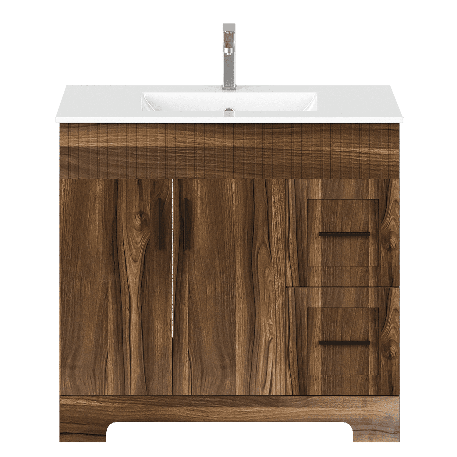 Richryce 36 Inch Bathroom Vanity with Ceramic Sink, Wooden Bathroom Sink Vanity with a Door & 2 Drawers, Freestanding Bathroom Sink Cabinet (Walnut)