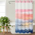 thumbnail image 3 of Pink Blue Ombre No Hook Shower Curtain Waterproof, Bathroom Curtains with Snap in Liners and See Through Top Window, Oil Painting Modern Abstract Hotel Style Bathtub Curtains Shower 36"Wx78"L, 3 of 8