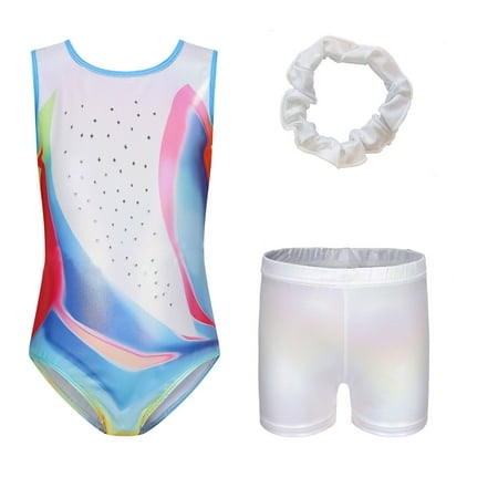 PXLKNZH Teens One Piece Swimsuit Printed Sleeveless Sports Swimwear with Shorts and Headbands 3 Piece Wide Straps Full Coverage Beach Swimwear 2025 Bathing Suit White 7-8Y