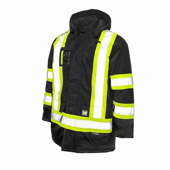 Men's Hi-Vis Safety Parka, 300D Poly Oxford with PU Coating, Black, L