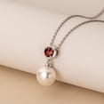 thumbnail image 3 of PEORA 10mm Freshwater Cultured Pearl and Garnet Pendant Necklace for Women 925 Sterling Silver, with 18 inch Chain, 3 of 5
