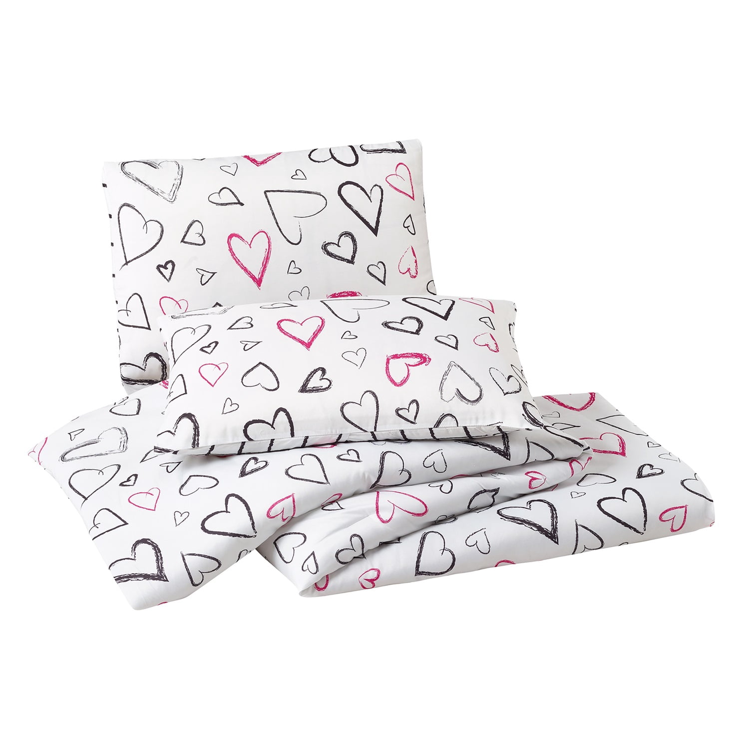 Urban Playground Kids and Teens Roxy Hearts Black and Pink 2-Piece Comforter Set, Twin/Twin XL