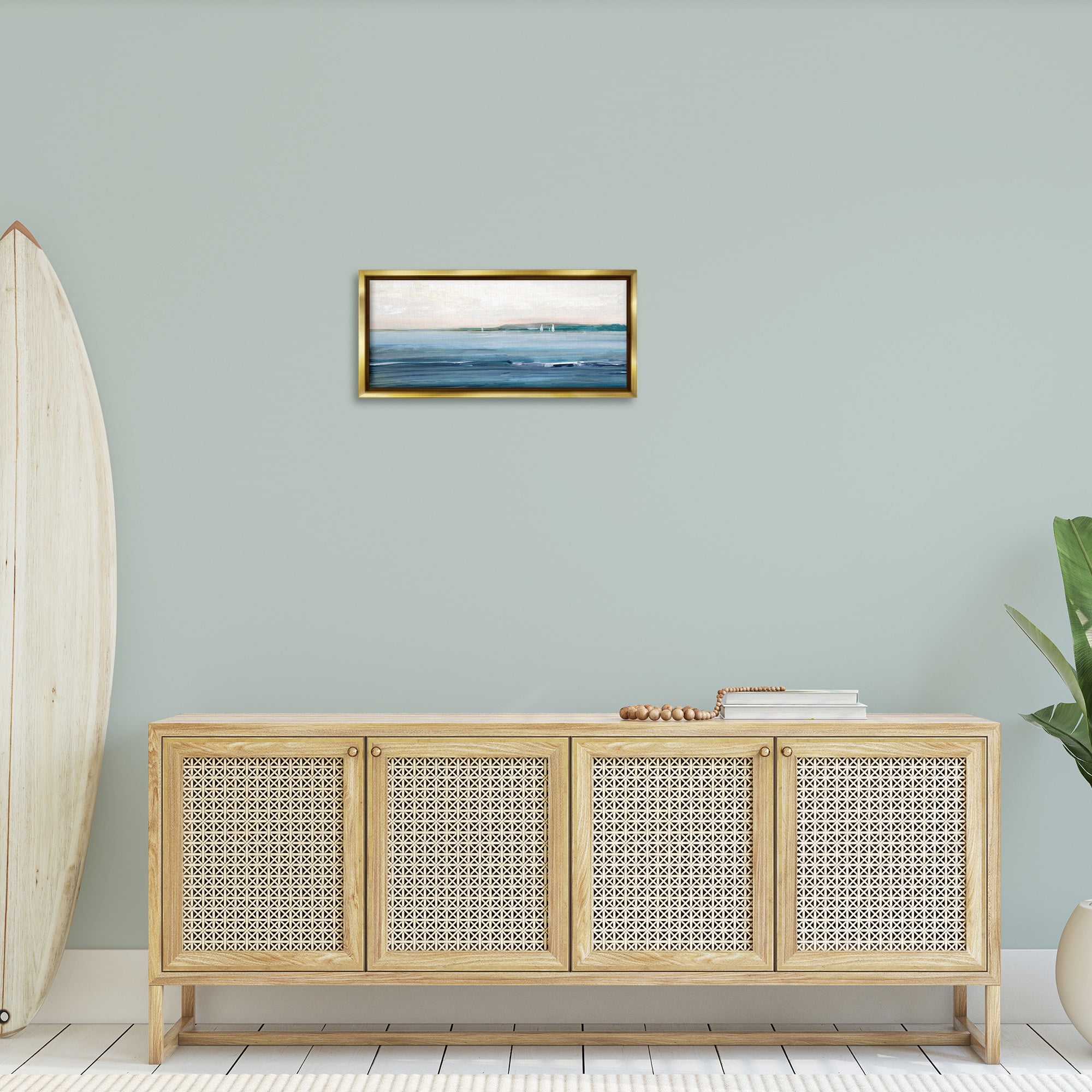 Stupell Industries Morning Sky Abstract Ocean Nature Painting Gold Floater Framed Canvas Art Print Wall Art, 25 x 11