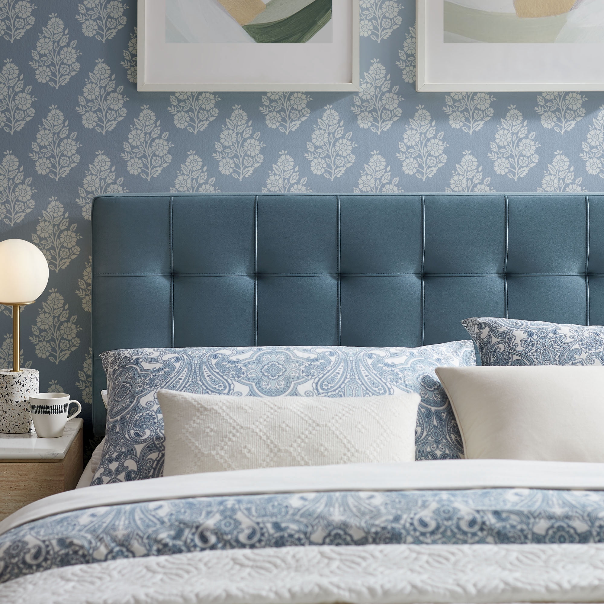 Lily Stain-Resistant Performance Velvet Full Size Headboard in Cadet Blue