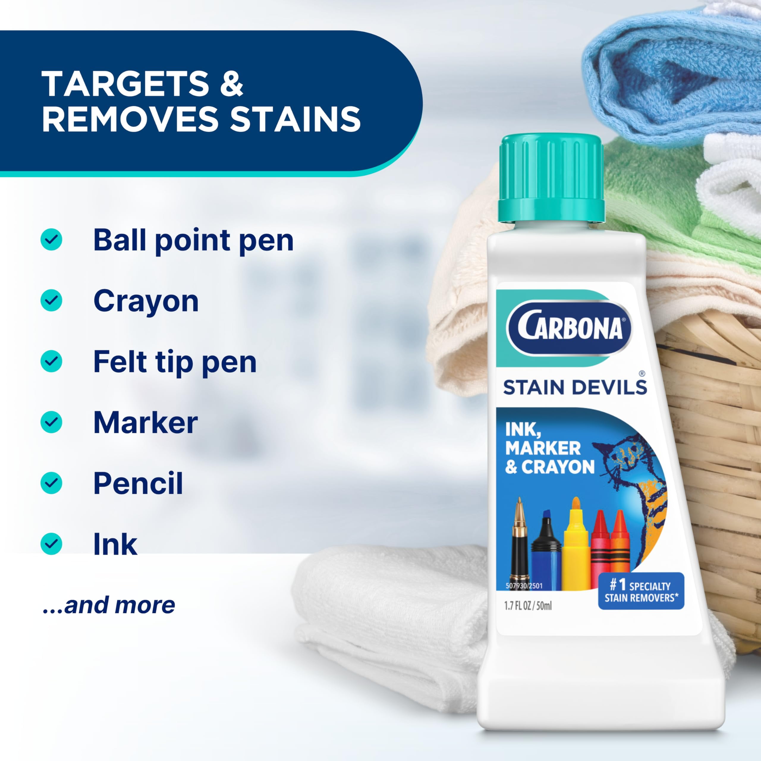 Carbona Stain Devils® #3 | Ink, Marker & Crayon | Professional Strength Laundry Stain Remover | Multi-Fabric Cleaner | Safe On Skin & Washable Fabrics | 1.7 Fl Oz, 1 Pack