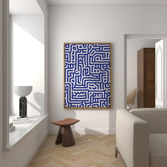 Royal Blue Abstract Wall Art, MCM Wall Art, Mid Century Modern Decor, Maze Art Print, Wall Art, Navy Blue Midcentury Wall Art Poster, Unframed Poster Size 8x12