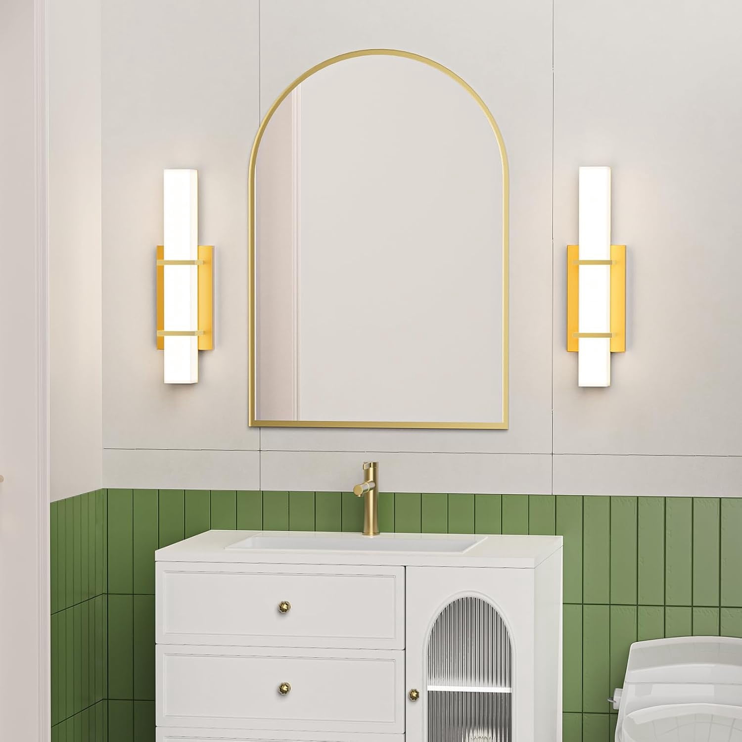 2-Pack Modern LED Wall Sconce Light Fixture, 17.6 in. Dimmable Gold Hardwired Bathroom Vanity Lights (Set of 2), Up/Down Acrylic Wall Lighting for Mirror, Hallway, Living Room Accent Decor