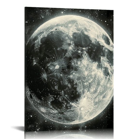 Patifu Full Moon Stars Space Canvas Wall Art Living Room Bedroom Home Office Decor 12x16 in