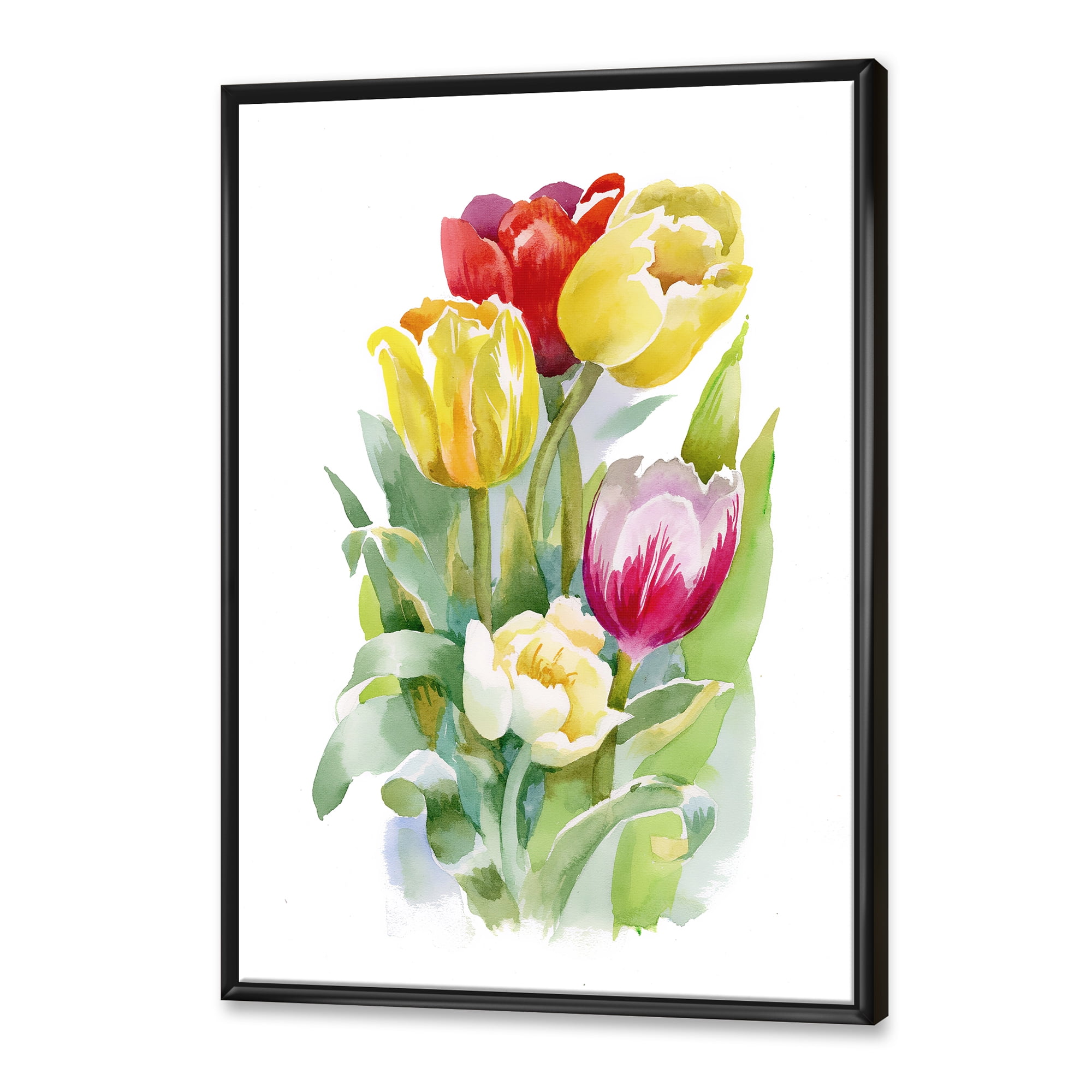 Designart 'Bouquet of Red and White Tulips' Traditional Framed Canvas Wall Art Print