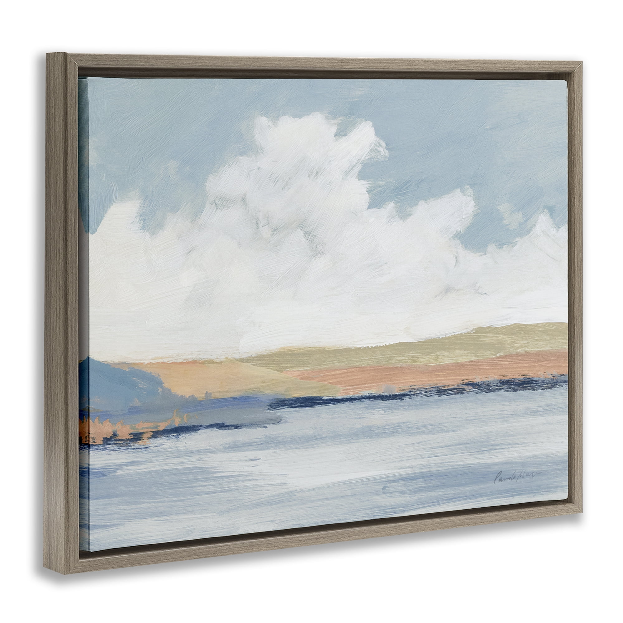 Stupell Industries Pastel River Landscape Landscape & Nature Painting Brown Floater Framed Canvas Art Print Wall Art, 31 x 25