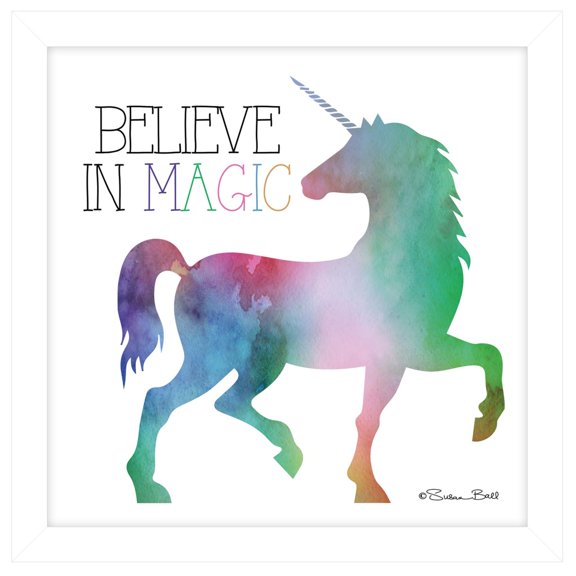 TrendyDecor4U Believe In Magic Unicorn By Susan Ball Framed Print SB559-779W