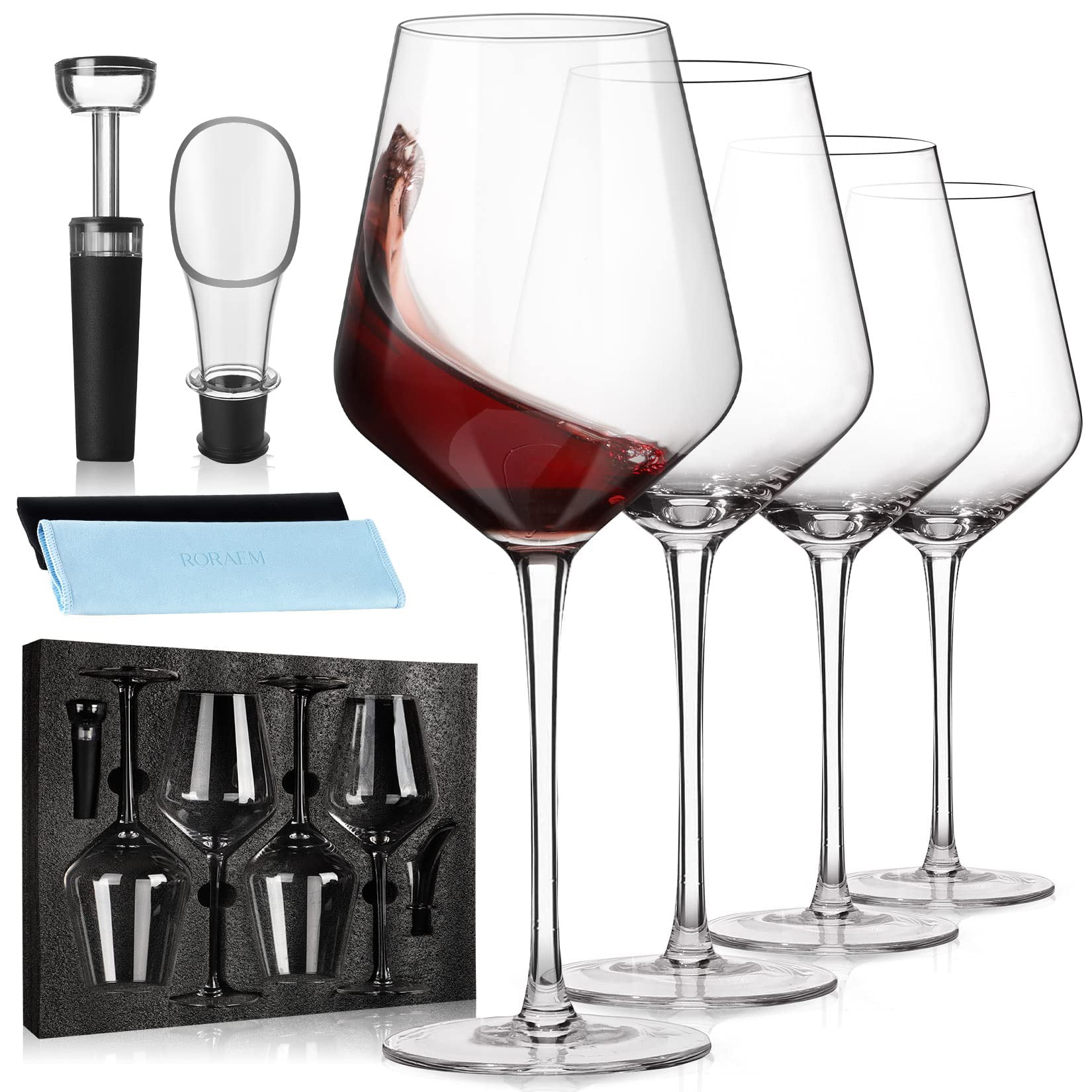 Red Wine Glasses - Crystal Big Wine Glasses set of 2,Hand Blown Long Stem  Wine Glasses – Large Wine Glass for Pinot Noir, Burgundy – Gift-Box for