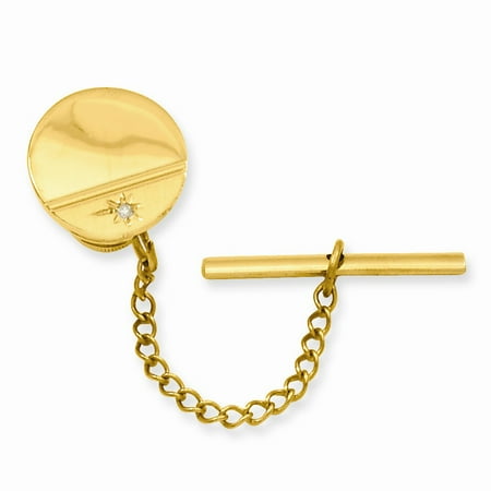 Gold-plated Engravable.01 Ct. Diamond Polished Florentined Tie Tack. Carat Weight- 0.01ct
