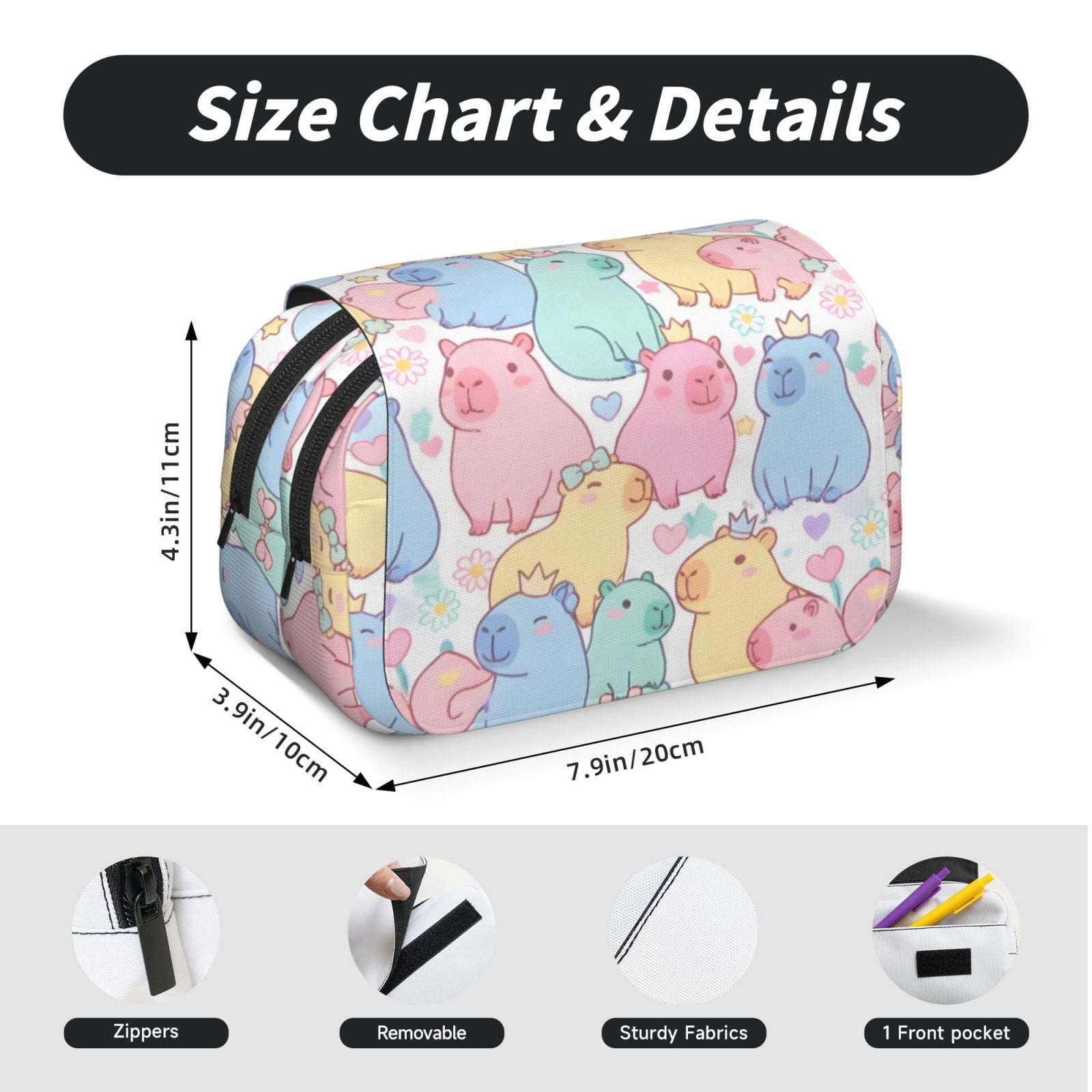 Large-Capacity Flip-Top Double-Layer Pencil Case, Multi-Functional Pocket Pen Case, Durable Stationery Organizer Capybara Pattern 1